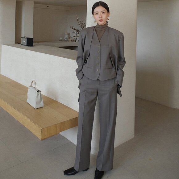 CHICJOC Classic Timeless Elephant Gray Wool Blazer Size 38 - Picture 13 of 16